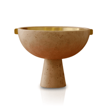 Travertine Pedestal Bowl – Natural Stone with Brass Handles - Alfiq's Store