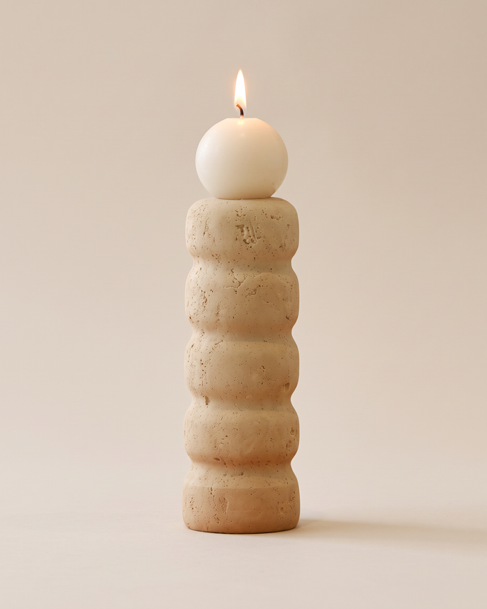 Ribbed Travertine Candle Holder (One Piece)