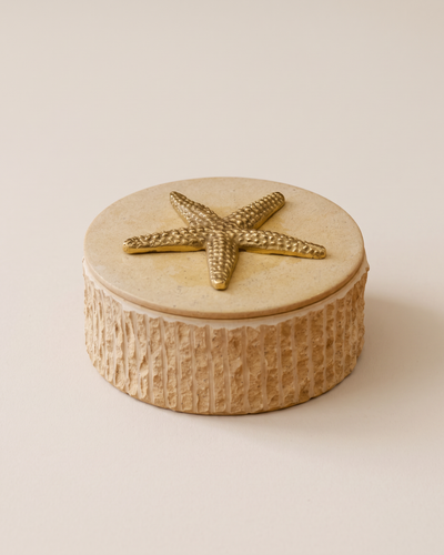 Travertine Box with Brass Starfish Lid (One Piece)