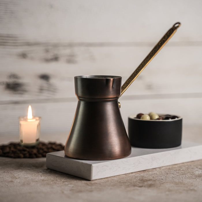 Handcrafted Dark Copper Turkish Coffee Pot - Heavy Duty Turkish Coffee Maker