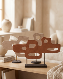 Two-Footed Leather Decorative Object - styled on a warm beige console in a cosy interior
