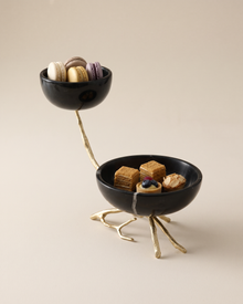 Two-Tier Marble Serving Bowls with Branch Base (One Piece) on a warm ivory studio background