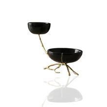 Two - Tier Black Marble Serving Bowls With Gold Branch Base - Alfiq's Store
