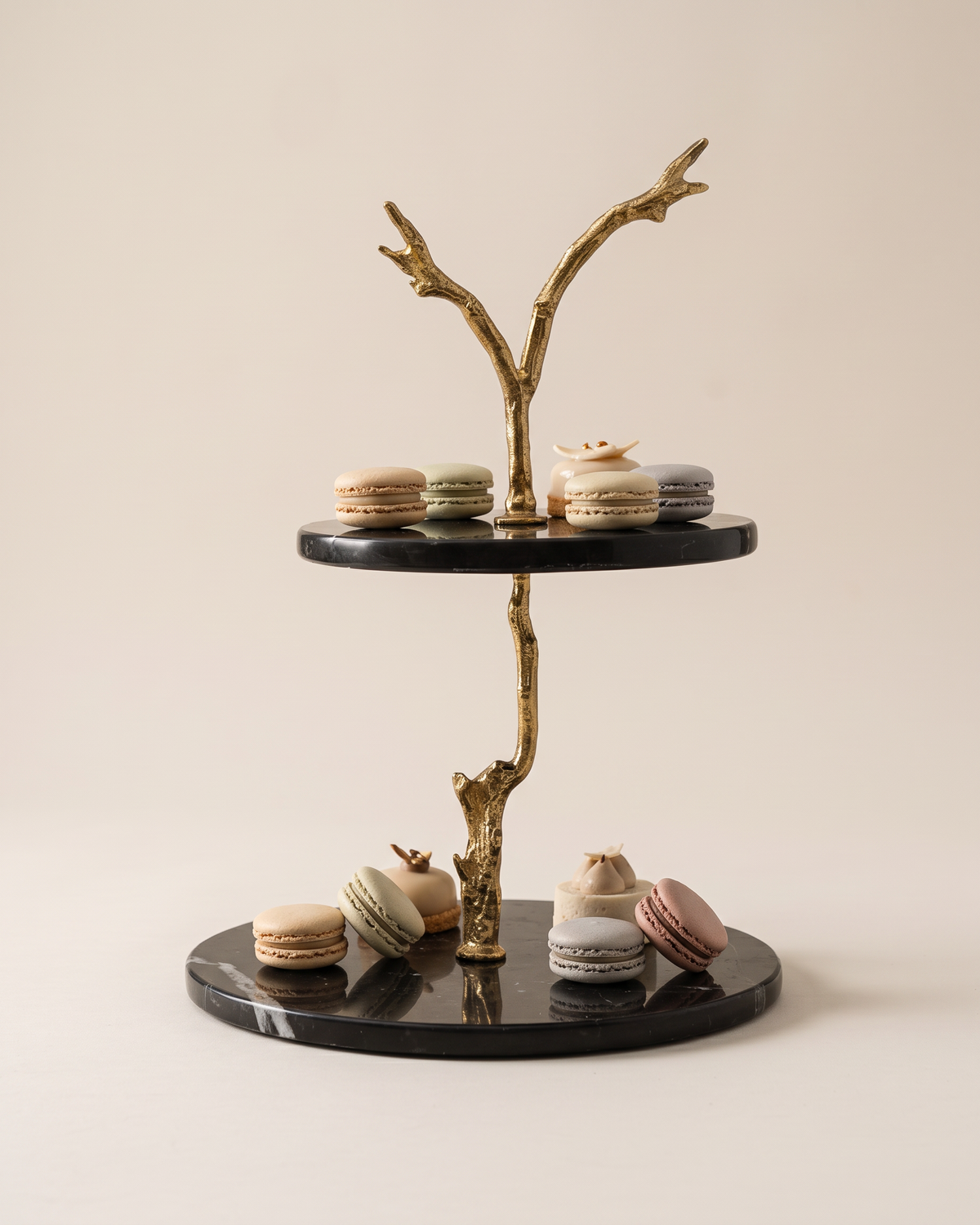 Two-Tier Marble Stand with Gold Branch (One Piece)