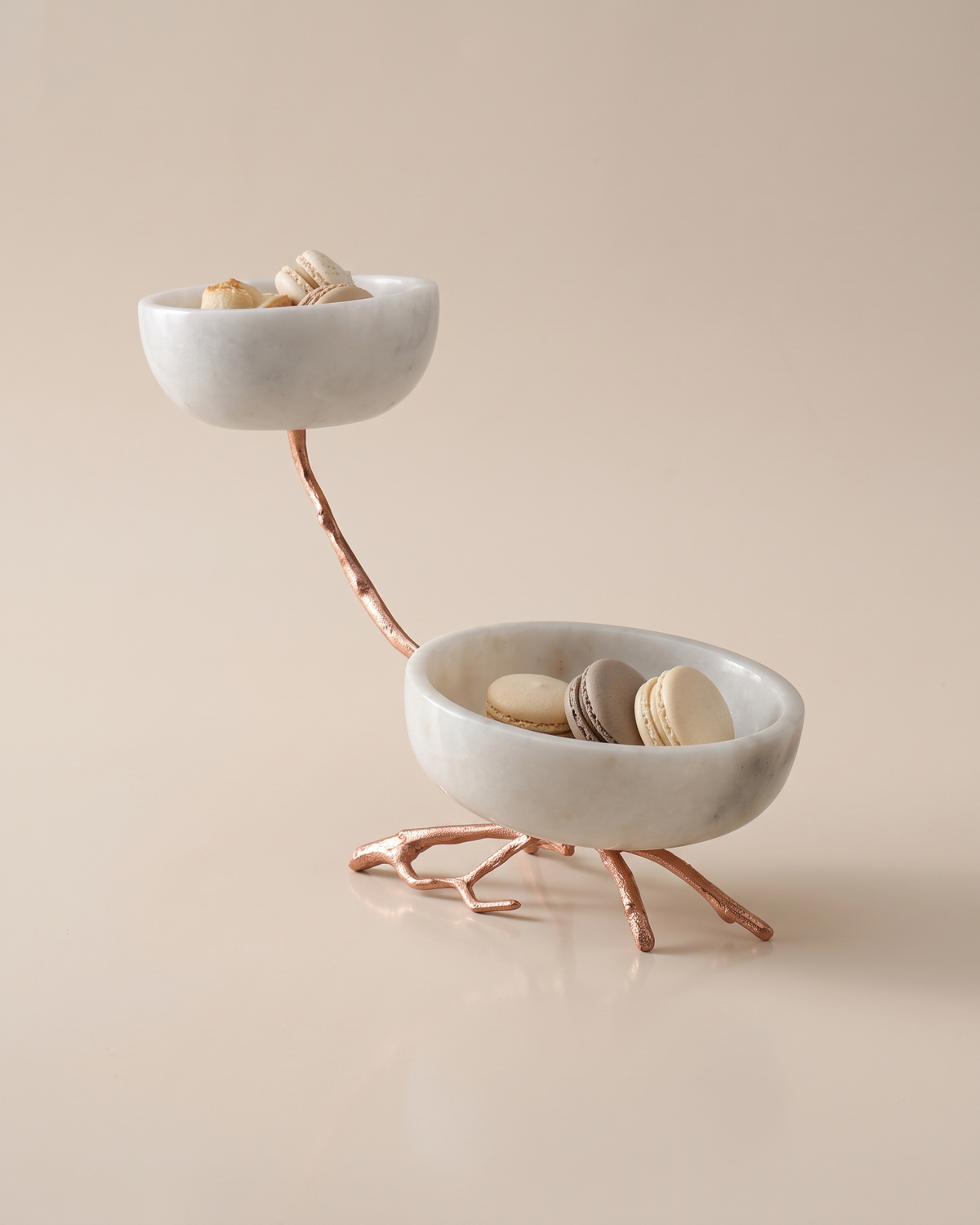 Two-Tier Marble Serving Bowls with Branch Base (One Piece)