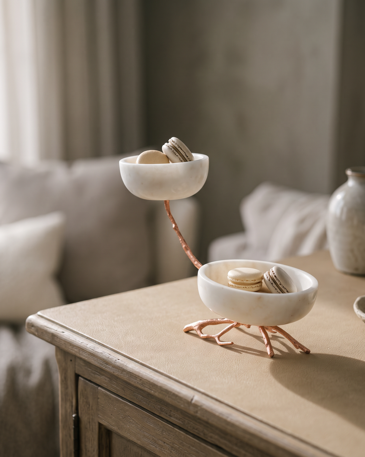Two-Tier Marble Serving Bowls with Branch Base (One Piece)