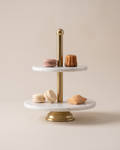 Two-Tier White Marble Serving Stand, Gold (One Piece)