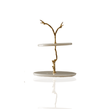 Two - Tier White Marble Stand With Gold Branch Detail - Alfiq's Store