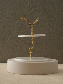 Two - Tier White Marble Stand With Gold Branch Detail - Alfiq's Store