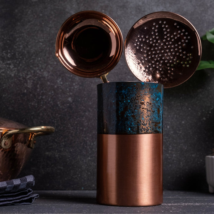 Handcrafted Verdigris Patina Copper Utensil Holder, Rustic Solid Copper Kitchen Organizer & Decorative Vase