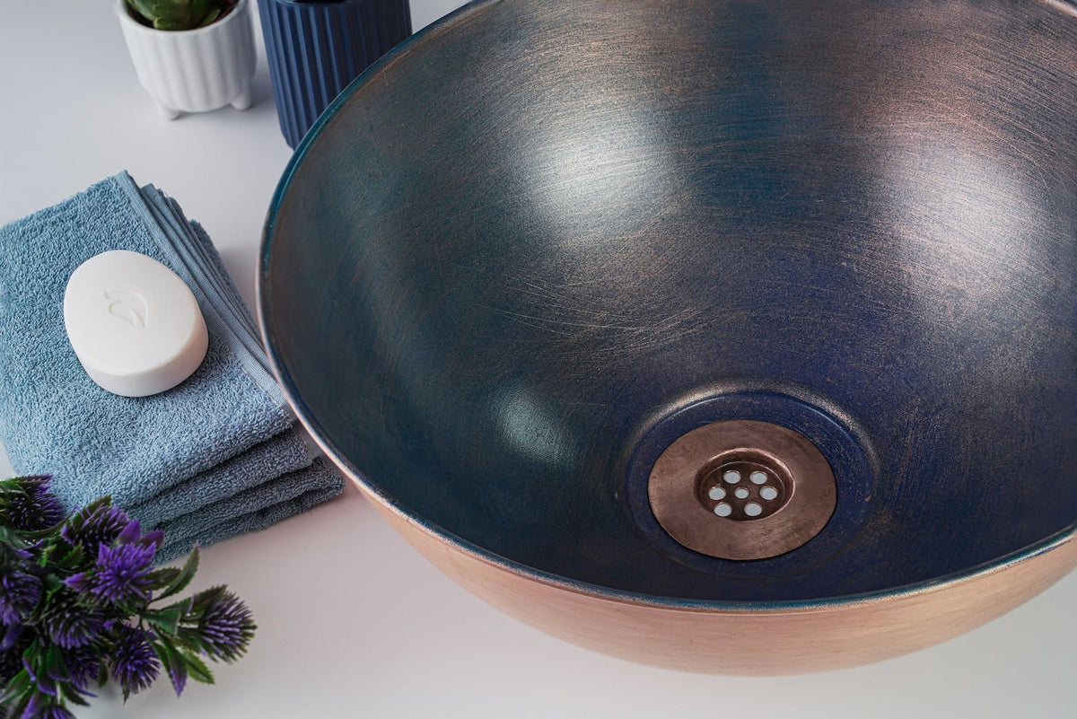 Handmade Blue Copper Bathroom Vessel Sink – Solid Copper with Drain Cap Included - Alfiq's Store