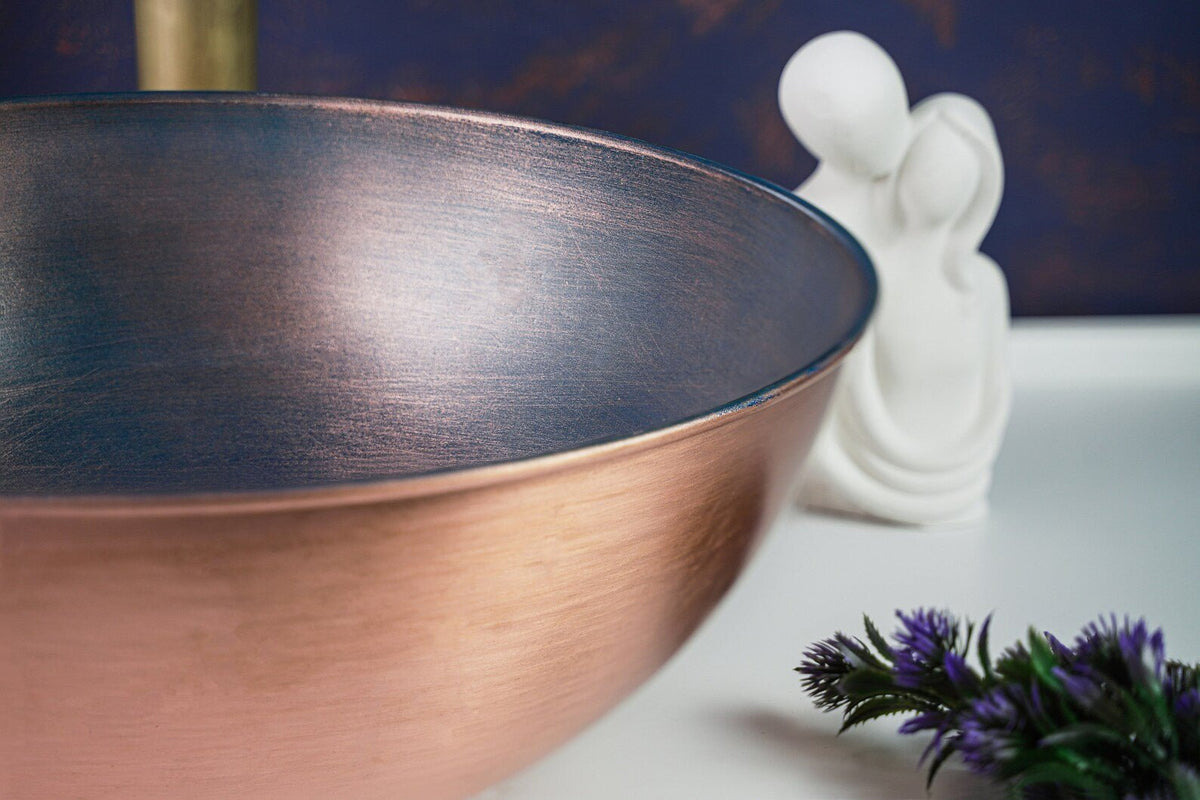 Handmade Blue Copper Bathroom Vessel Sink – Solid Copper with Drain Cap Included - Alfiq's Store