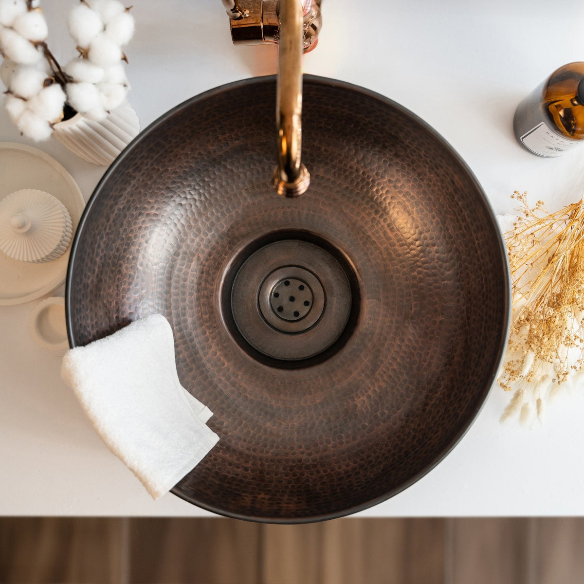 Handmade Dark Copper Vessel Sink - Hammered Solid Copper Bathroom & Kitchen Sink - Drain Cap Included - Alfiq's Store