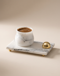 White Marble Espresso Cup with Serving Tray (One Piece)