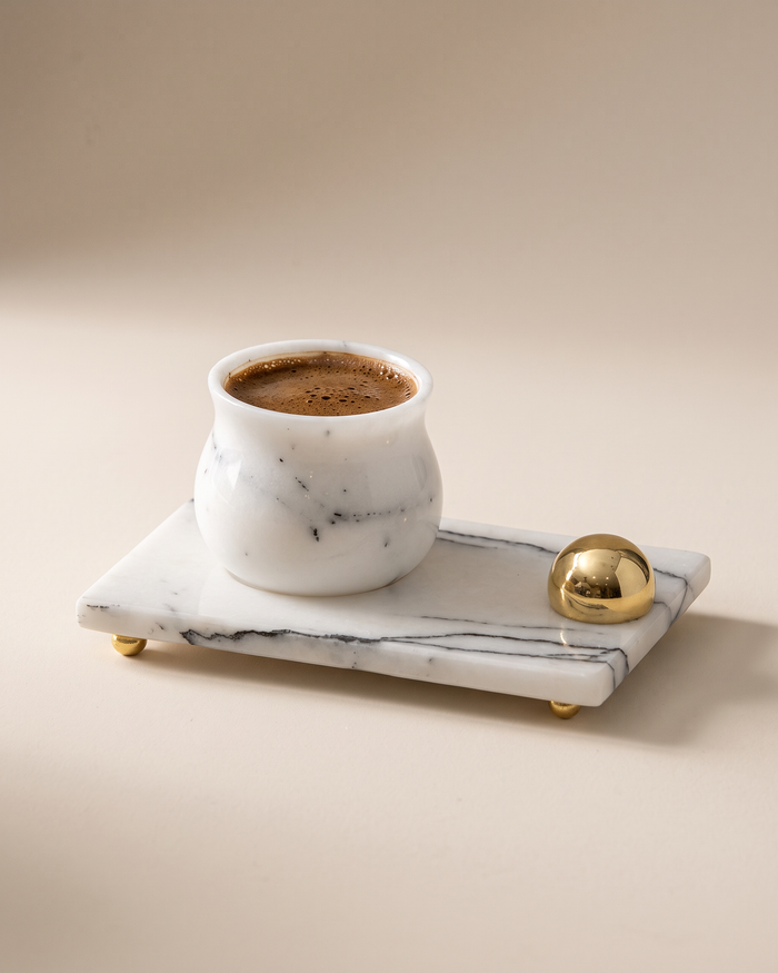 White Marble Espresso Cup with Serving Tray (One Piece)