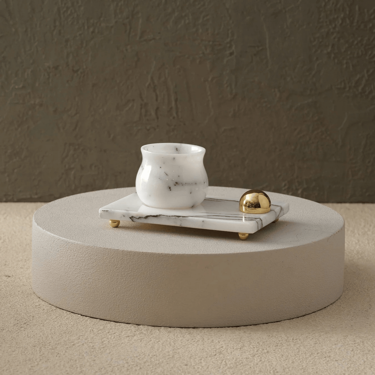 White Marble Espresso Cup with Serving Tray - Alfiq's Store