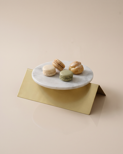 White Marble Serving Platter on Gold Pyramid Base (One Piece)
