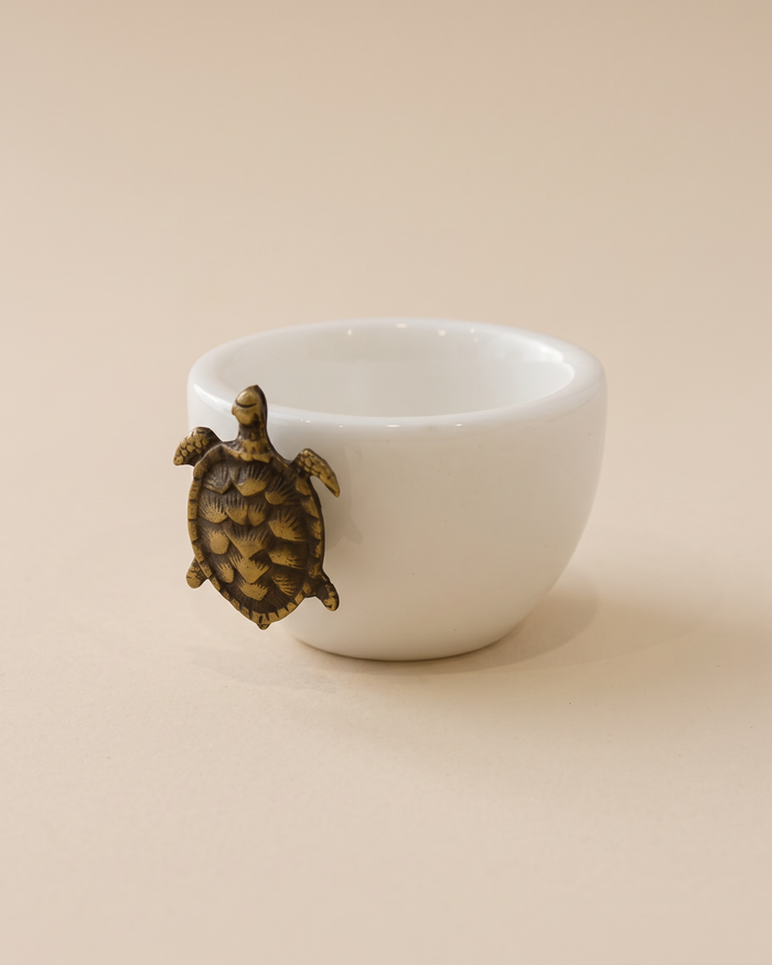 White Porcelain Snack Bowl with Bronze Turtle (One Piece)