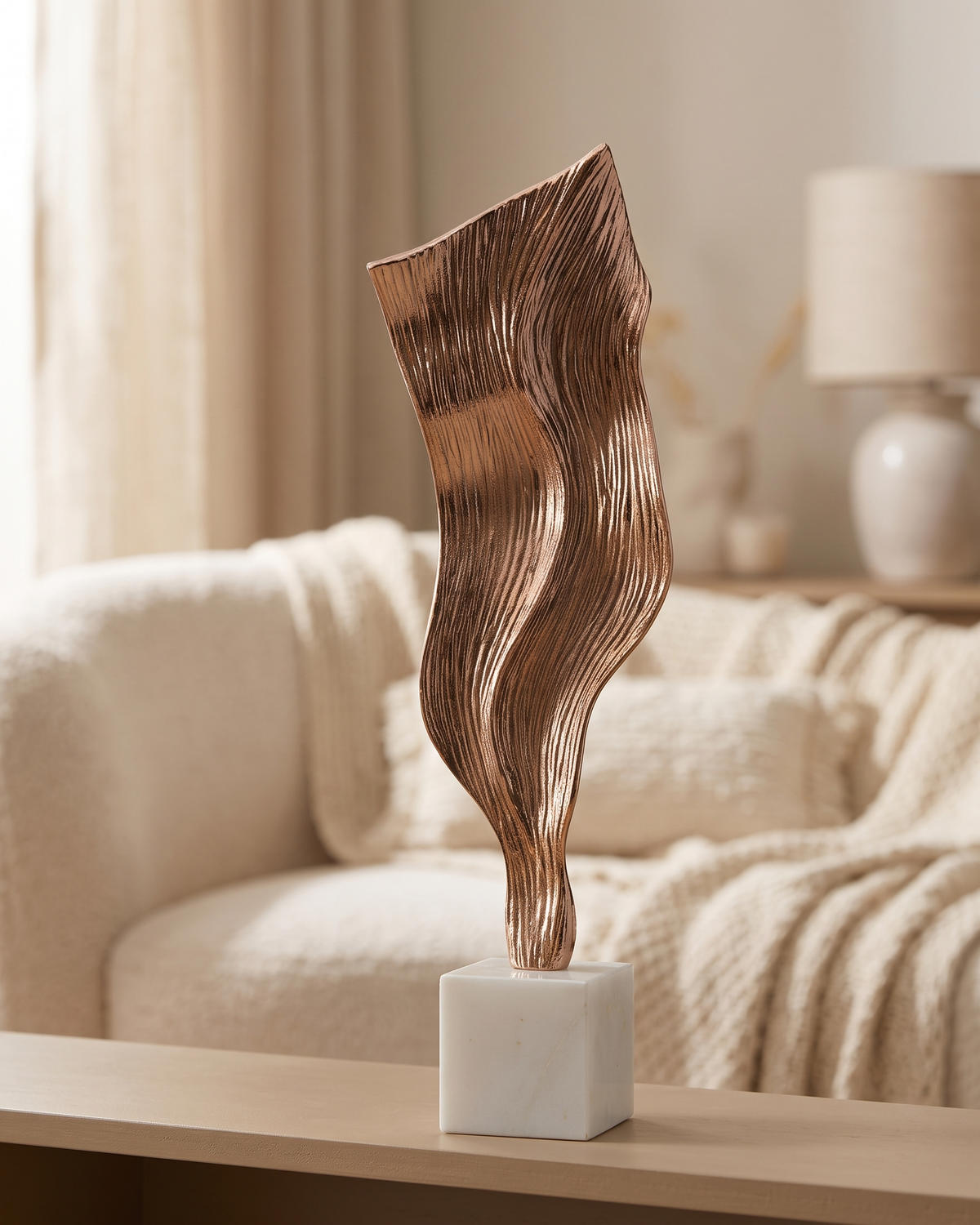 Wind Decorative Object - styled on a warm beige console in a cosy interior