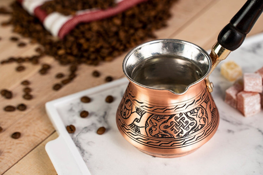Dark Copper Wooden Handle Turkish Coffee Pot/ Handmade Non Stick Pot Milk Warmer / Original Vintage Coffee Manual Coffee Maker - Alfiq's Store