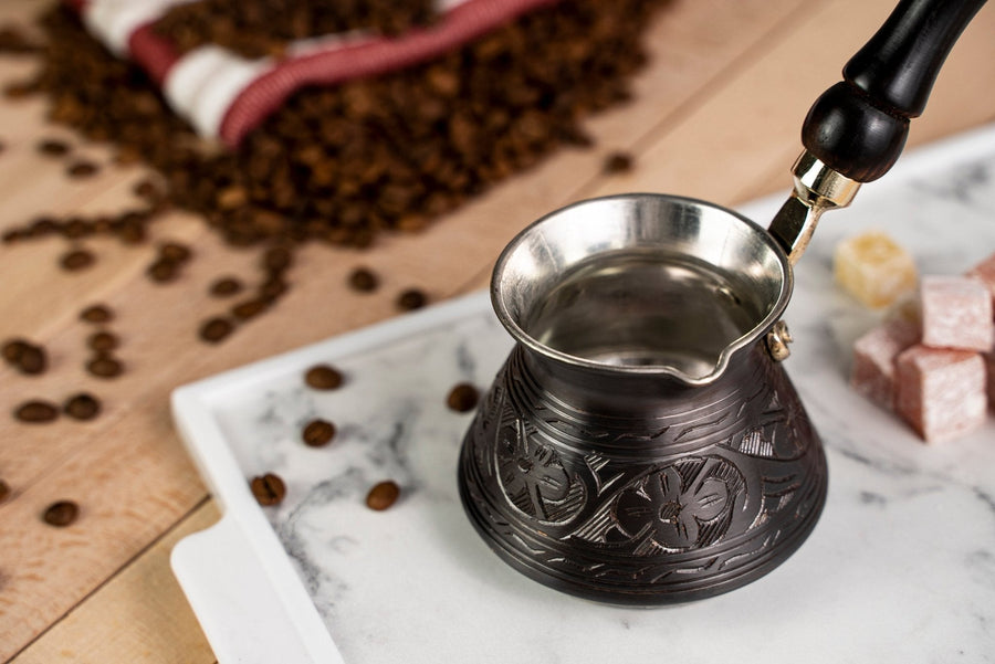 Dark Copper Wooden Handle Turkish Coffee Pot/ Handmade Non Stick Pot Milk Warmer / Original Vintage Coffee Manual Coffee Maker - Alfiq's Store