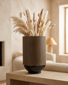 Woven Planter Large - styled with dried pampas stems on a warm beige console in a cosy interior